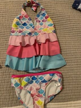 Kids Mermaid Ruffle Tankini Set - Pink, Light Blue & Multicolor